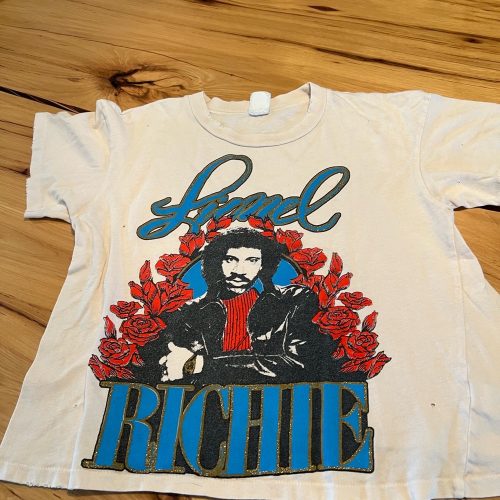 MadeWorn Cream Graphic Tee with Red and Blue Accents